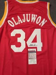 Autographed Hakeem Olajuwon Custom Houston Red Basketball Jersey JSA COA - Picture 1 of 2