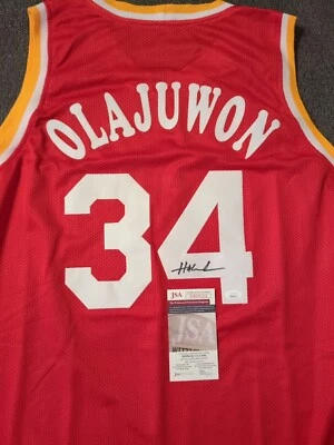 Autographed Hakeem Olajuwon Custom Houston Red Basketball Jersey JSA COA - Image 1 of 2