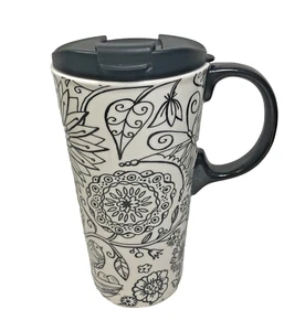 Taza de viaje CYPRESS HOME 16 oz blanco y negro pájaro mariposa floral - Imagen 1 de 9