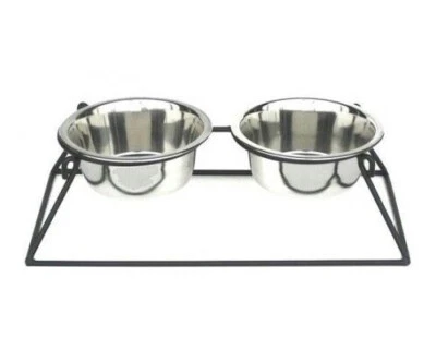 PetsStop Pyramid Elevado Doble Tazón de Perro Alimentador Soporte de Hierro Forjado, Elige Tamaño Foto 1 de 3