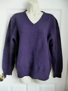 POLO Ralph Lauren maglione donna S/M viola 100% lana di agnello scollo a V verde pony - Foto 1 di 6