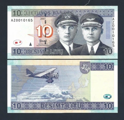 LITHUANIA 10 LITU P-68 2007 Low # REPLACEMENT EURO AVIATOR PLANE HORSE UNC NOTE - Image 1 of 3