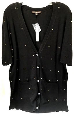 Suéter Andrienne Vittadini Manga Corta Marrón Bling Botón Delantero Talla XL NUEVO Foto 1 de 4