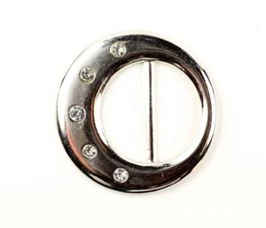 35mm Round Circle Center Bar Belt Slider Buckle Silver with Rhinestones - Imagen 1 de 2