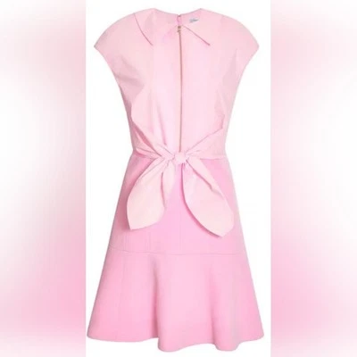 Мини-платье CARVEN Pink Tie-front Crepe Cotton & Virgin Wool с воротником покрой с широкой юбкой - Изображение 1 из 4