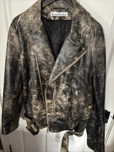 Acne Studios Men’s Leather Biker Jacket In Black Size 52 - Picture 1 of 8