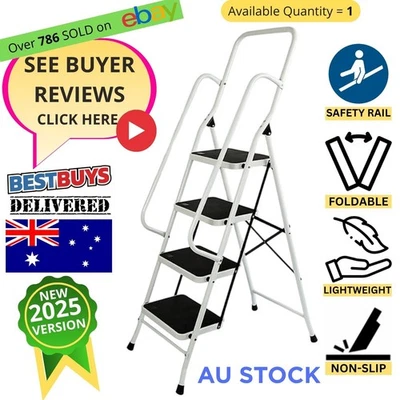RTM™ Folding 4 Step Ladder | Non Slip | Safety Handrails | Stool | Small | Steel - image 1 of 4