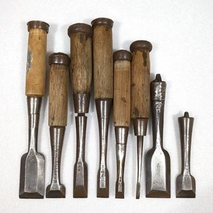 Vintage japanische Nomi Holzbearbeitung Meißel Set 8 Stck. handgeschmiedet Zimmermann Werkzeuge #2 - Bild 1 von 16