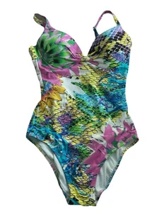 Roidal Floral Animal Print Multi Colour Diamante One Piece Swimsuit  C Cup GB 10 - Picture 1 of 12