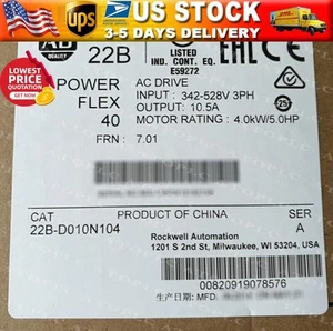 Allen-Bradley 22B-D010N104 PowerFlex 40 4 kW 5 CV unità CA nuovo - Foto 1 di 1