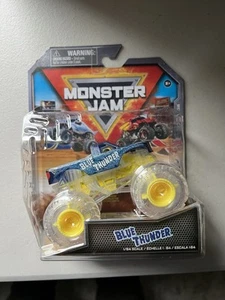 Spin Master Monster Jam 1:64 Blue Thunder Ghost Crew Chase Clear Wheels S36 HTF - Picture 1 of 2