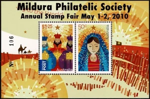 Mini hoja de Navidad 2009 - Sobreimpresa 2010 Mildura Philatelic Society Nº 106 - Imagen 1 de 1