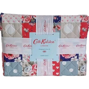 Cath Kidston Queen Quilt, Patchwork - Ruby, 100% Cotton, Polka Dot Floral, New - Picture 1 of 2