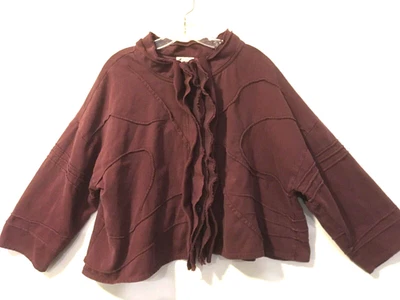 KRISTA LARSON угол кромки пинтак оборки спереди укороченный куртка верхний 48» бюст OS вино - Изображение 1 из 4