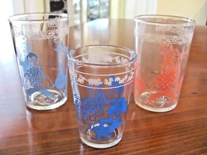 3 VTG JUICE GLASSES 2 WELCH'S 4" HOWDY DOODY & CLOWN CHARACTERS & 3 1/2" CHILD'S - Picture 1 of 12