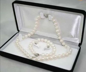 Real 6-7MM White Akoya Cultured Pearl Necklace 18'' Bracelet 7.5'' Earrings Set - Picture 1 of 6