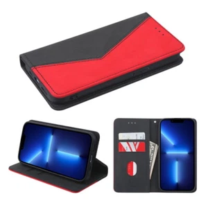 iPhone 13 Pro Max Premium Red Leather Wallet Case, Folio Card Holder & Kickstand - Picture 1 of 6