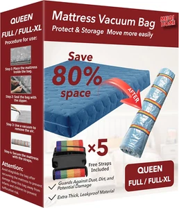 Queen/Full/Full-Xl Mattress Vacuum Bag for Moving and Storage, Vacuum Seal - Picture 1 of 12