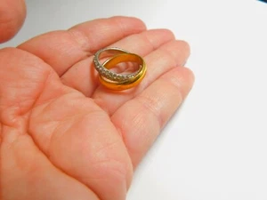 14K R.G.P. Klarer Strass Gold Silber miteinander verbundener Bandring Größe 5,5 Vintage - Bild 1 von 5
