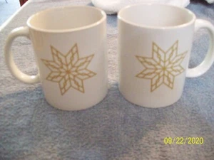 Coffee Cups, Christmas Star Design, Set of 2, Wht/Gold - Picture 1 of 3