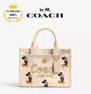 ❤️ Disney x COACH 2way Cargo Tote Bag 20 CAF76 Ivory Cotton Canvas Mickey Mouse - Picture 1 of 10