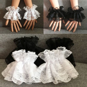1Pair Lolita Lace Wrist Cuffs Ruffled Floral Gloves for Women Girls Gift - Picture 1 of 10