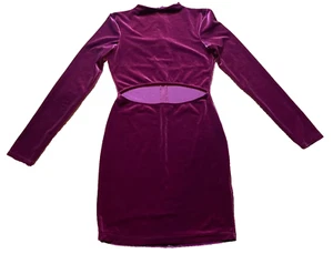 Windsor Long Sleeve Mock Neck Open Belly Cutout Velvet Bodycon Mini Dress L - Picture 1 of 5