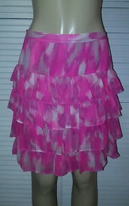 New INC International Concepts Silk Ruffles Mini Skirt Pink Multi Size 2* - Picture 1 of 4