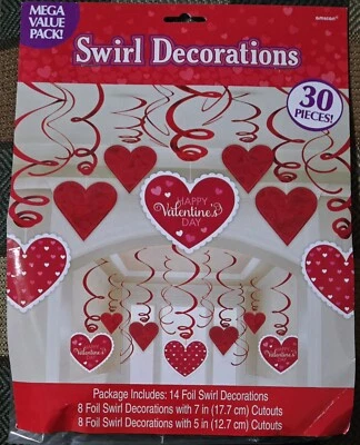 NEW Valentine's Hearts Theme Party Swirl Decorations 30 ct. Foil Love Happy  - Image 1 of 4