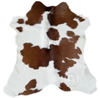 LUXURY COWHIDES Real Calfskin Rug Brown and White - Size 3-3.5 x 3-3.5'