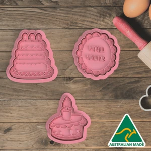 Birthday Set of 3 Cookie Cutter and Embosser Stamp - Picture 1 of 6