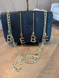 Bebe Faux Leather Black Crossbody With Gold Zipper Accents - Picture 1 of 8