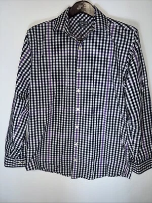 Camisa Kenneth Cole Reaction Hombres 16 34-35 Ajuste Regular Botón a Cuadros Sin Arrugas Foto 1 de 4