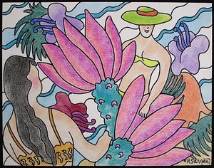 Robert SARGENT, Original Mixed Media Drawing, Tropical Frolic, Signed - Picture 1 of 2