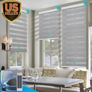 Motorized Zebra Blinds, Solar Powered Dual Layer Automatic Shades with Remote Co - Picture 1 of 6