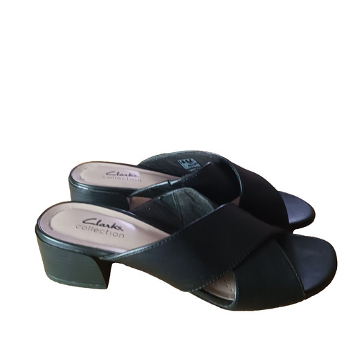 Sandali donna Clarks in pelle taglia 9 M con cinturino comodi neri scarpe tacco H1