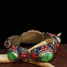 Old antique Tibetan style Tibetan silver mosaic jade Bracelet