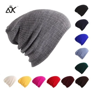 Cuff Beanie Knit Hat Winter Cap Slouchy Skull Ski Solid Men Women Plain Baggy - Picture 1 of 14