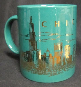 8 oz Green and Gold Chicago Skyline Ceramic Coffee Mug - Picture 1 of 6