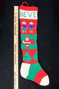 Vintage Hand Knit Wool Christmas Stockings Children Santa Tree 1950's Beverly - Picture 1 of 2