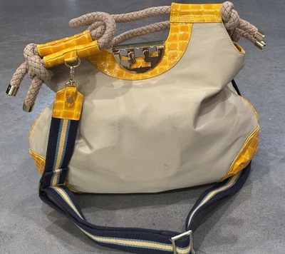 Сумка хобо Tory Burch крокодиловая и нейлоновая желтый морской темно-синий ремень - Изображение 1 из 4