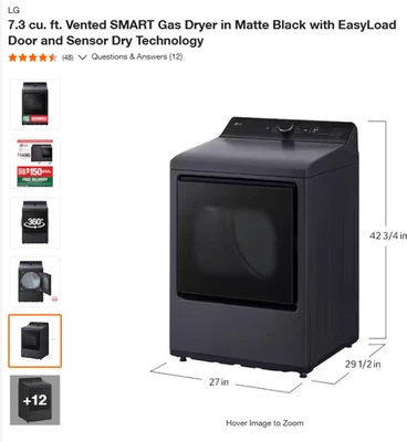 novo LG 7,3 pés cúbicos Secador a gás controle traseiro de ultra grande capacidade captador local - Imagem 1 de 2