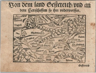 1572 MAP of AUSTRIA from SEBASTIAN MUNSTER COSMOGRAPHIA antique  - Image 1 of 2
