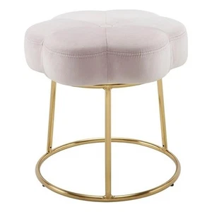 Riverbay Furniture 17.75" Transitional Fabric Accent Vanity Stool in Pink - Picture 1 of 14