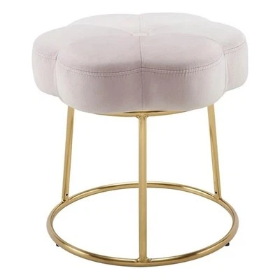 Riverbay Furniture 17.75" Transitional Fabric Accent Vanity Stool in Pink - Image 1 of 4