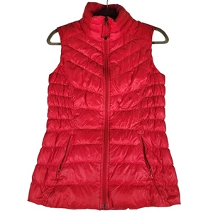 Athleta Puffer Vest Womens XS Red Quilted Full Zip Sleeveless Jacket Goose Down - Picture 1 of 12