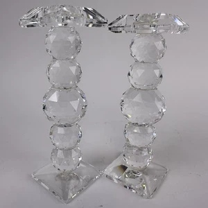 Swarovski 6" Glass Crystal Ball Stacked Faceted Sphere Column Candle Holder Set - Picture 1 of 22