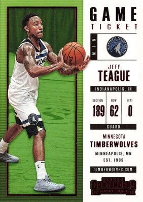 JEFF TEAGUE 2017-18 Panini Contenders #41 Game Ticket Timberwolves — 第 1/2 张图片