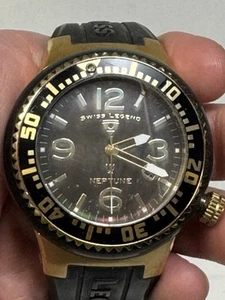 Swiss Legend Men’s Neptune Watch 330’ Sapphitek Crystal Gold Tone Silicone Band - Picture 1 of 14