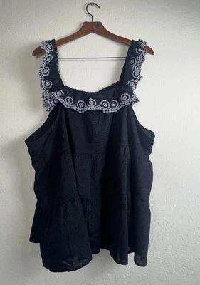 Old Navy Top 4X Boho Prairie Cottagecore Embroidered Vacation Hippie Ruffled - Image 1 of 4